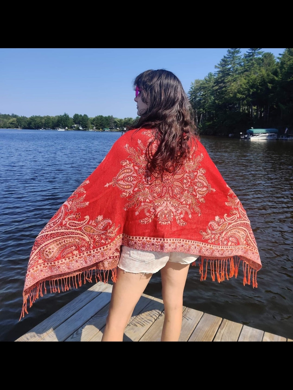 Red & Gold Paisley Pashmina Scarf Shawl